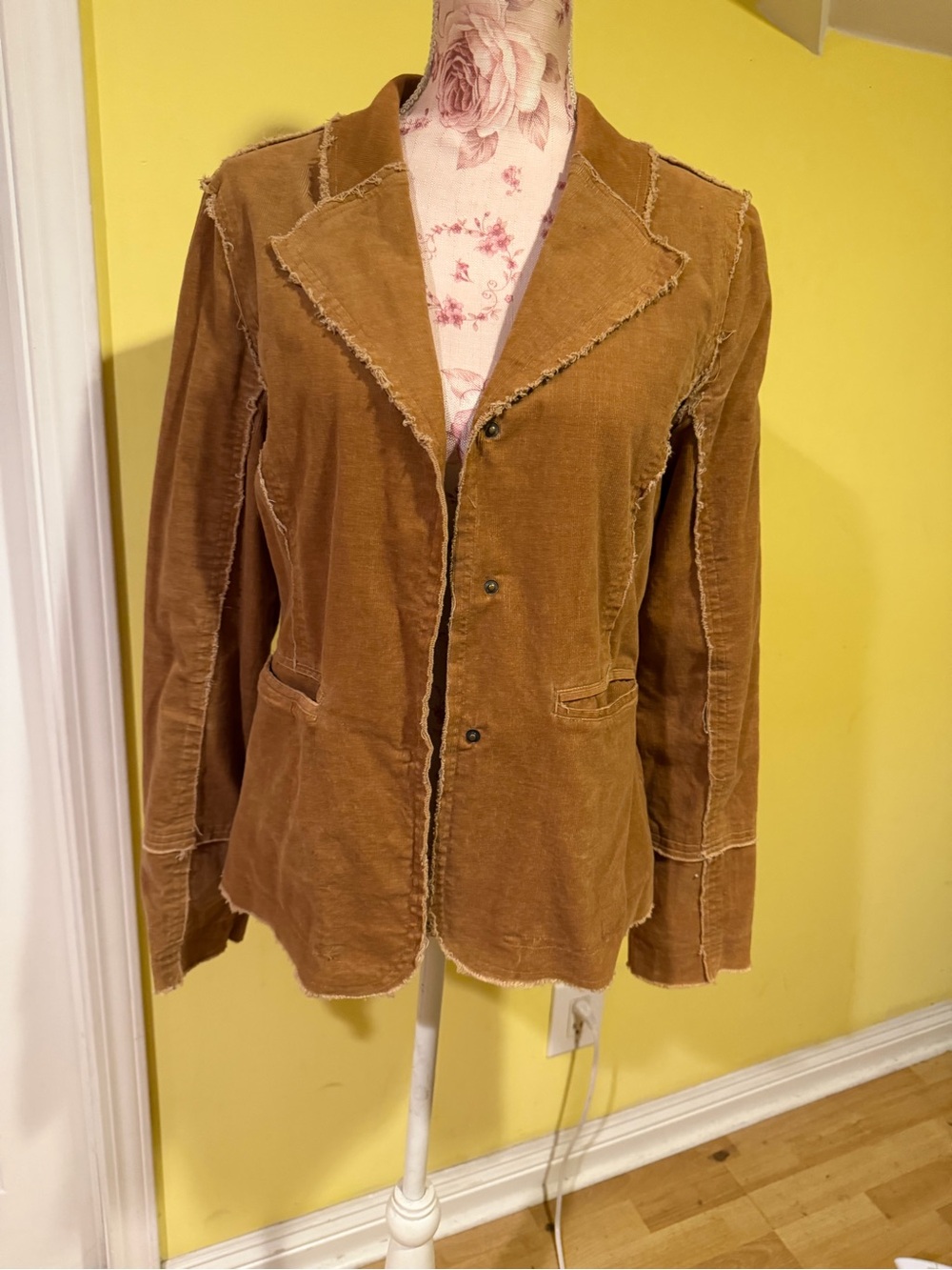 Women Tan Corduroy Velvet Jacket - Lightweight Layering